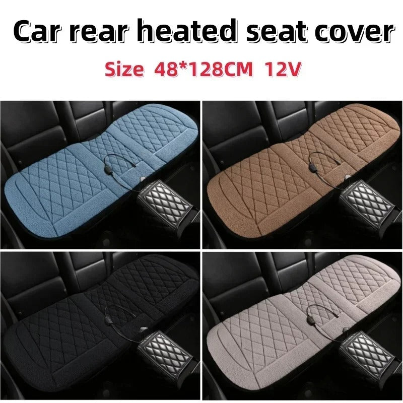12V Heated Car Seat Cushion – Plush Winter Heating Pad with Elastic Straps, Universal Rear Seat Cover - Delicate Leather  