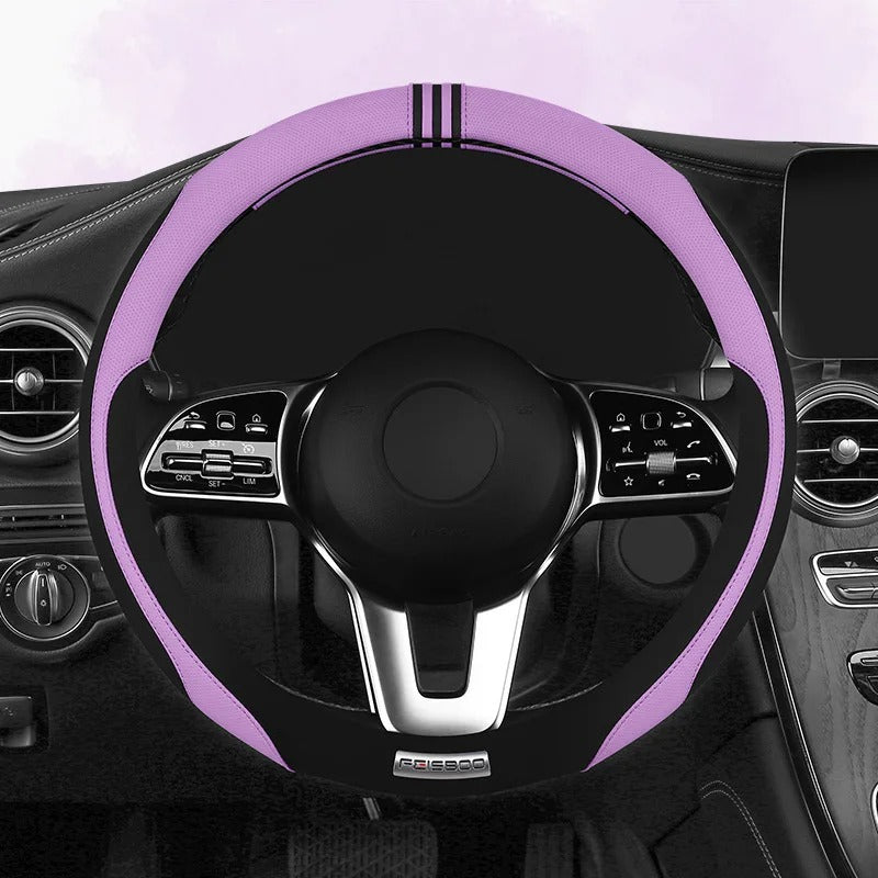 Color-Blocked Steering Wheel Cover – Universal 38cm Breathable Anti-Slip Summer Grip - Delicate Leather