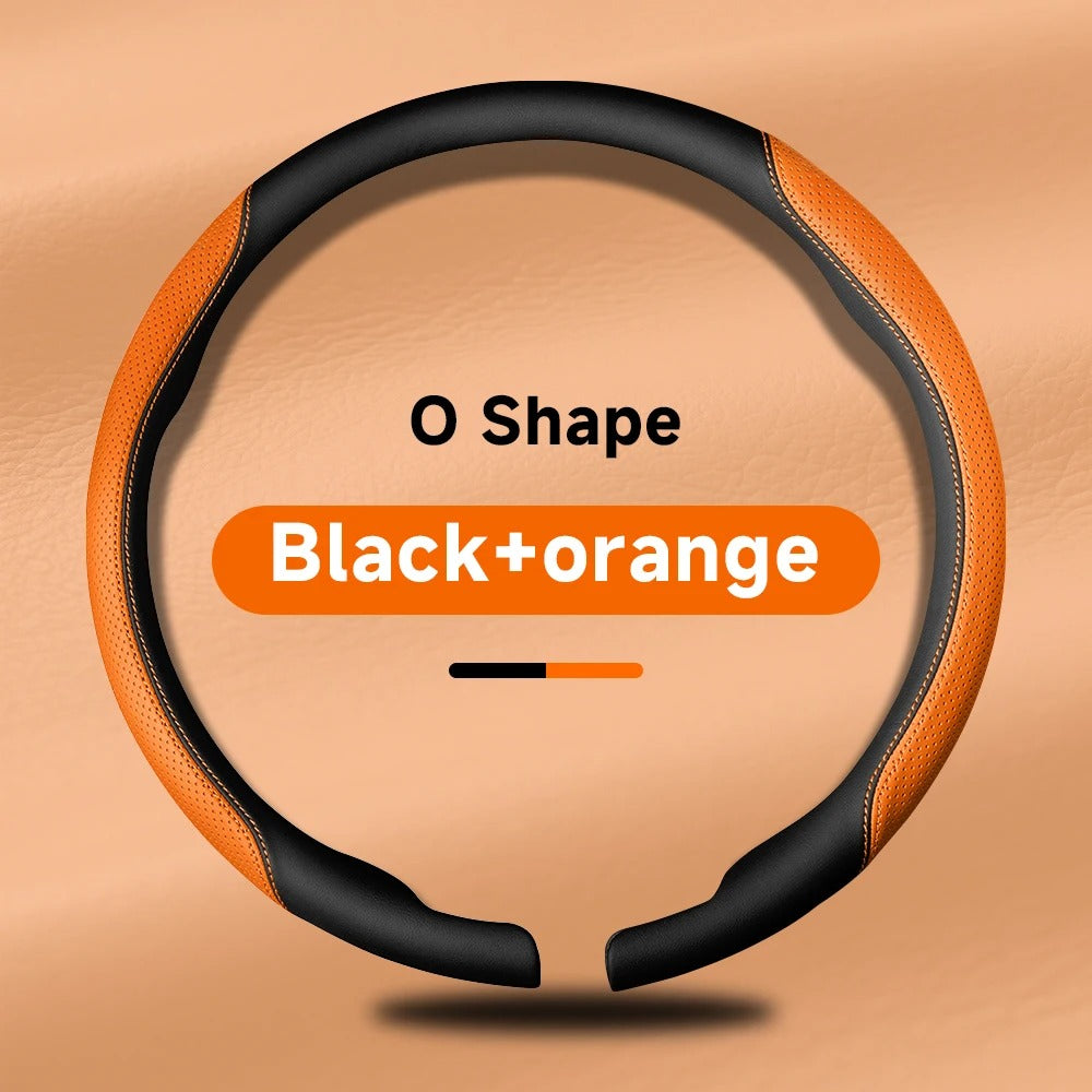 15-Inch Leather Car Steering Wheel Cover – 38CM Non-Slip Protective Grip - Delicate Leather