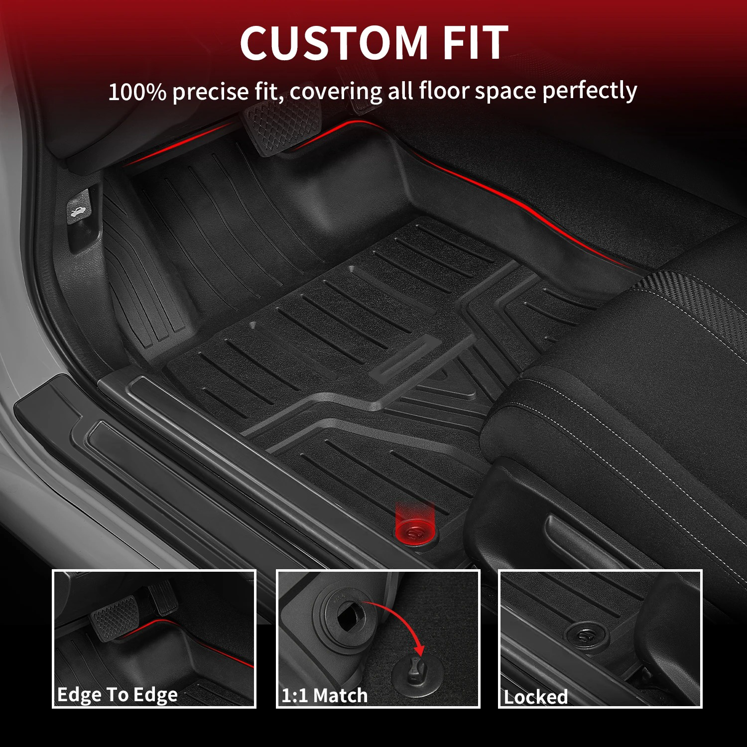 Custom Fit TPE Floor Mats for 2018–2025 4-Door SUV – All-Weather, 1st & 2nd Row, Black - Delicate Leather  