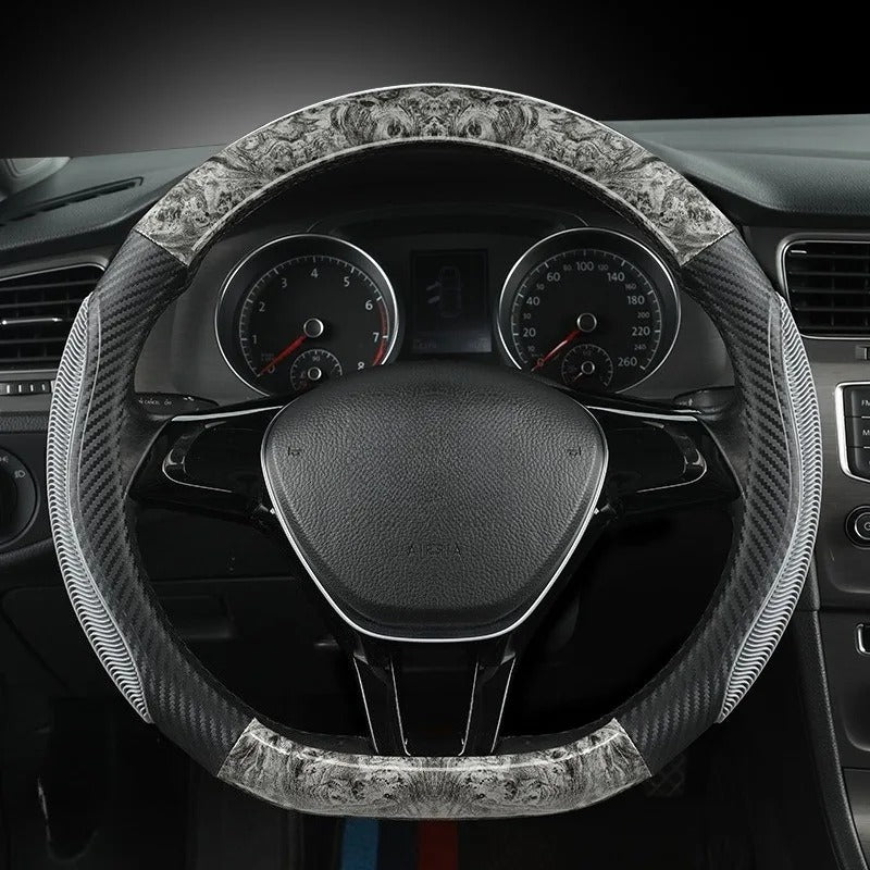 Carbon Fiber Steering Wheel Cover 38cm O/D Type – Universal Non-Slip Faux Leather Car Steering Wheel Protector - Delicate Leather