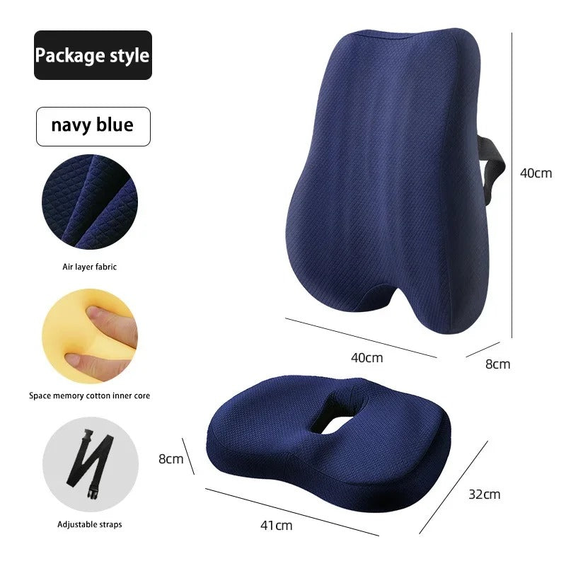 Memory Foam Seat & Back Cushion Set – Breathable Chair Cushions for Office & Car - Delicate Leather