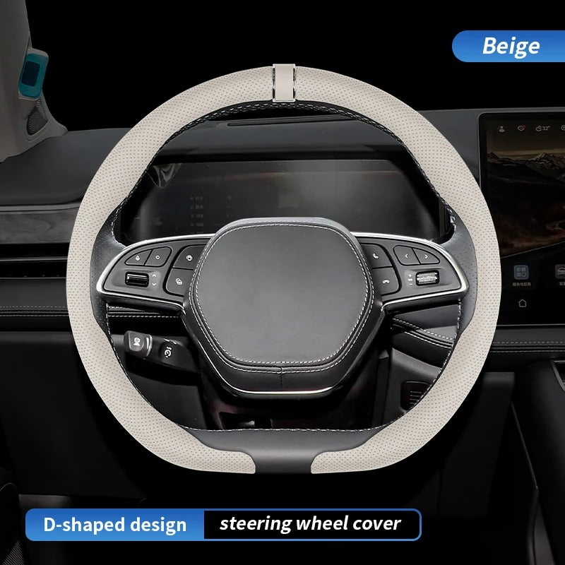 Premium Steering Wheel Cover – Easy Installation, Anti-Slip Universal 38cm Fit - Delicate Leather