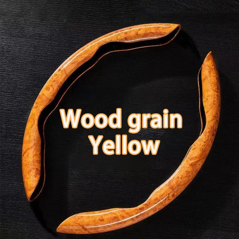 Universal Wood Grain Steering Wheel Cover 38cm – Breathable Non-Slip Sweat-Absorbent Car Steering Wheel Protector - Delicate Leather