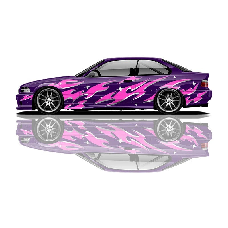 Flame Car Side Graphic Vinyl Decal – Racing Style PVC Exterior Sticker - Delicate Leather