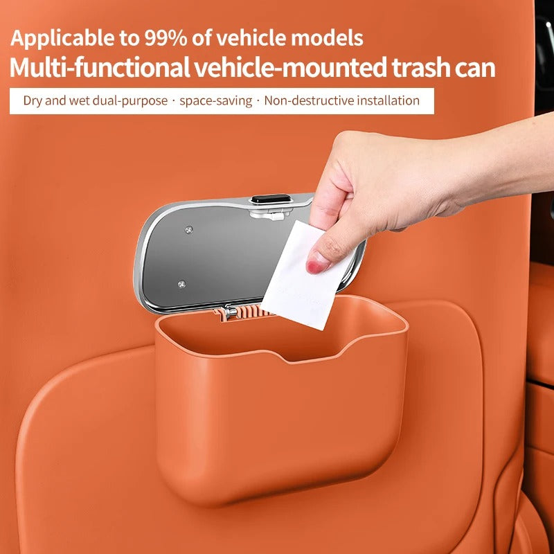 Multifunctional Car Trash Can with Lid – Hanging Wet & Dry Storage Bin Mini Organizer - Delicate Leather