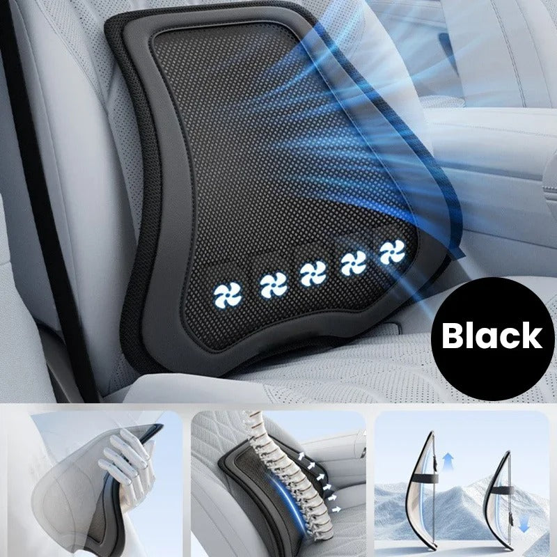 Ventilated Car Lumbar Support Cushion with Fan – Seat Back Comfort Cushion - Delicate Leather  