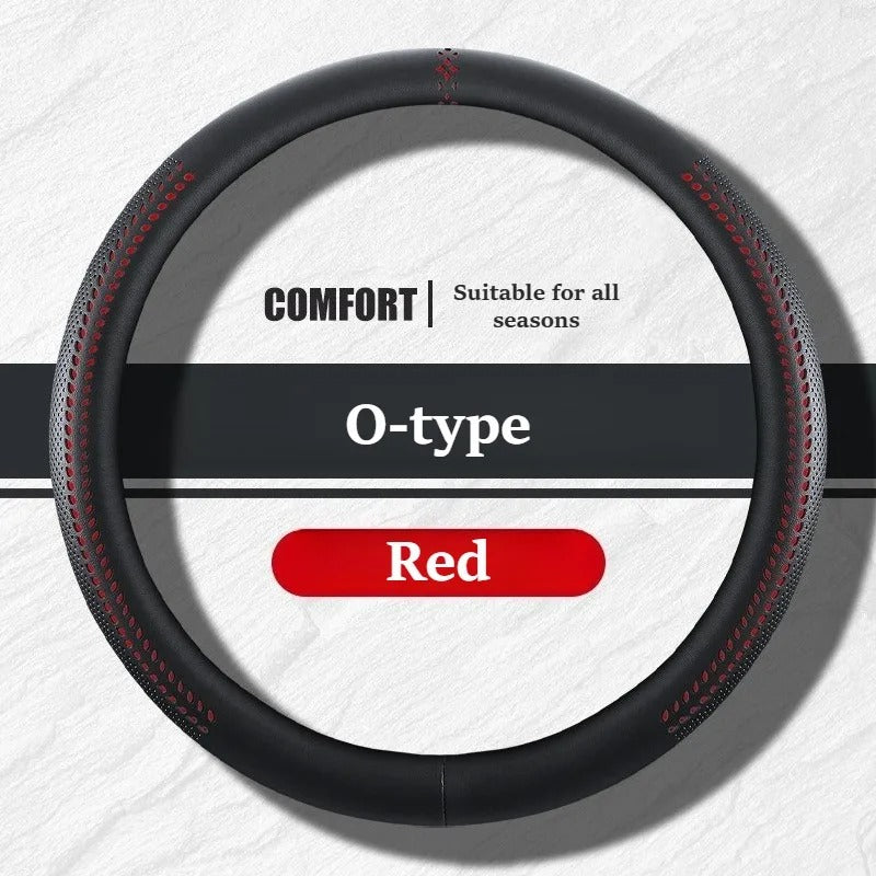 Universal Nappa Leather Steering Wheel Cover 38cm – O-Type, D-Type & Double D Non-Slip Car Steering Wheel Protector - Delicate Leather