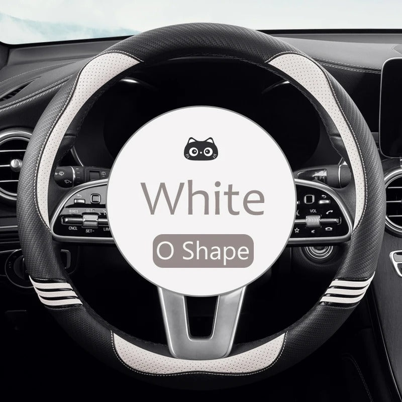 Universal 15-Inch Car Steering Wheel Cover – PU Leather with Carbon Fiber Pattern, Anti-Slip Design - Delicate Leather  