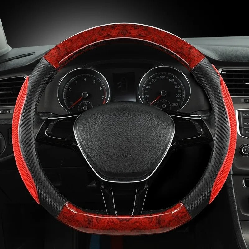 Carbon Fiber Steering Wheel Cover 38cm O/D Type – Universal Non-Slip Faux Leather Car Steering Wheel Protector - Delicate Leather