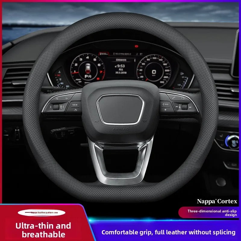 Nappa Leather Steering Wheel Cover – Ultra-Thin Anti-Slip Universal All-Season Fit - Delicate Leather  