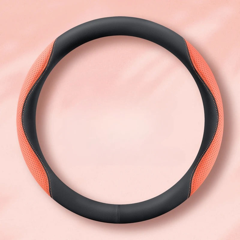 PU Leather & Mesh Car Steering Wheel Cover – Comfortable, Breathable, All-Season Grip - Delicate Leather  