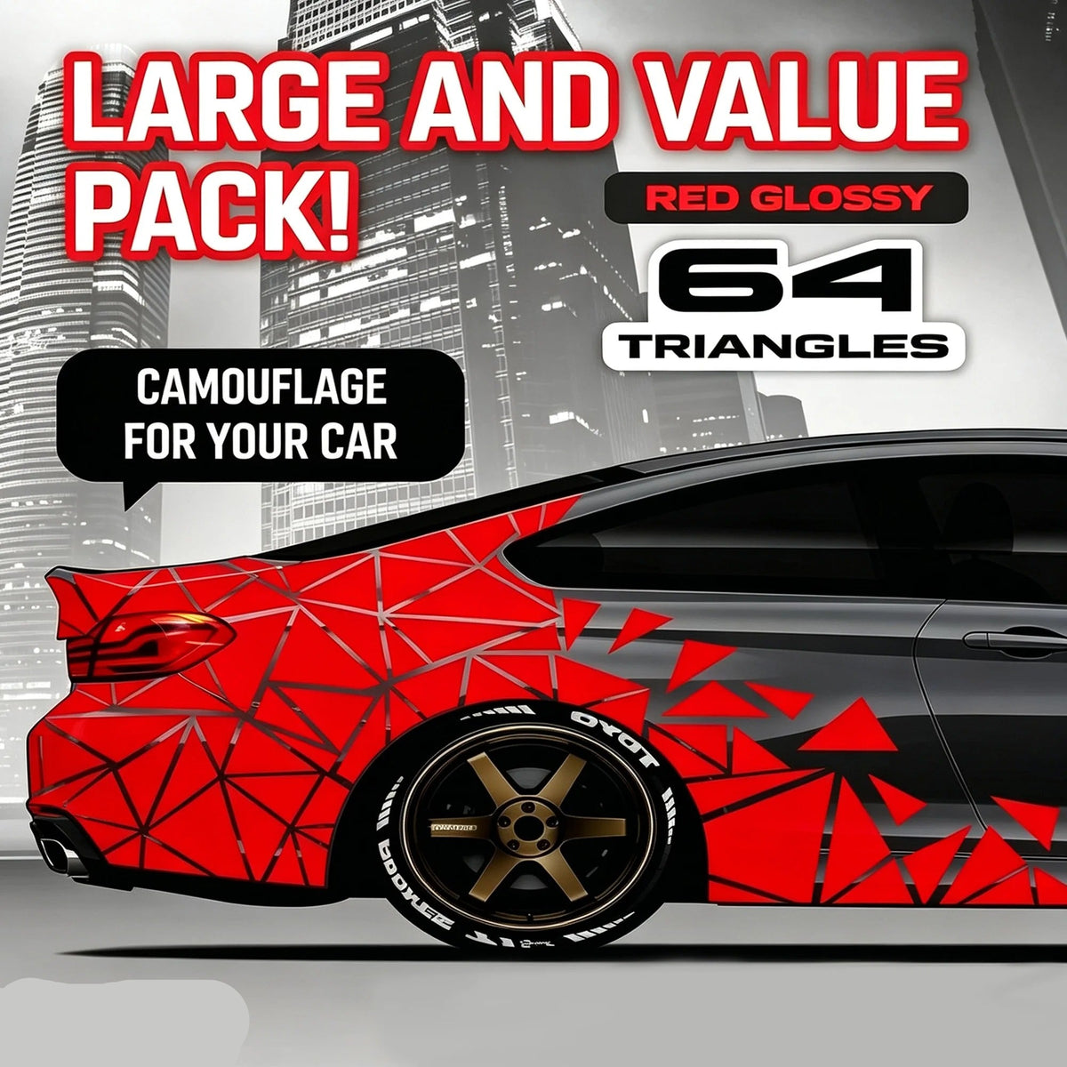 2PCS Camo Triangular Car Body Decals – Large 120 × 35cm Vehicle Graphic Stickers - Delicate Leather