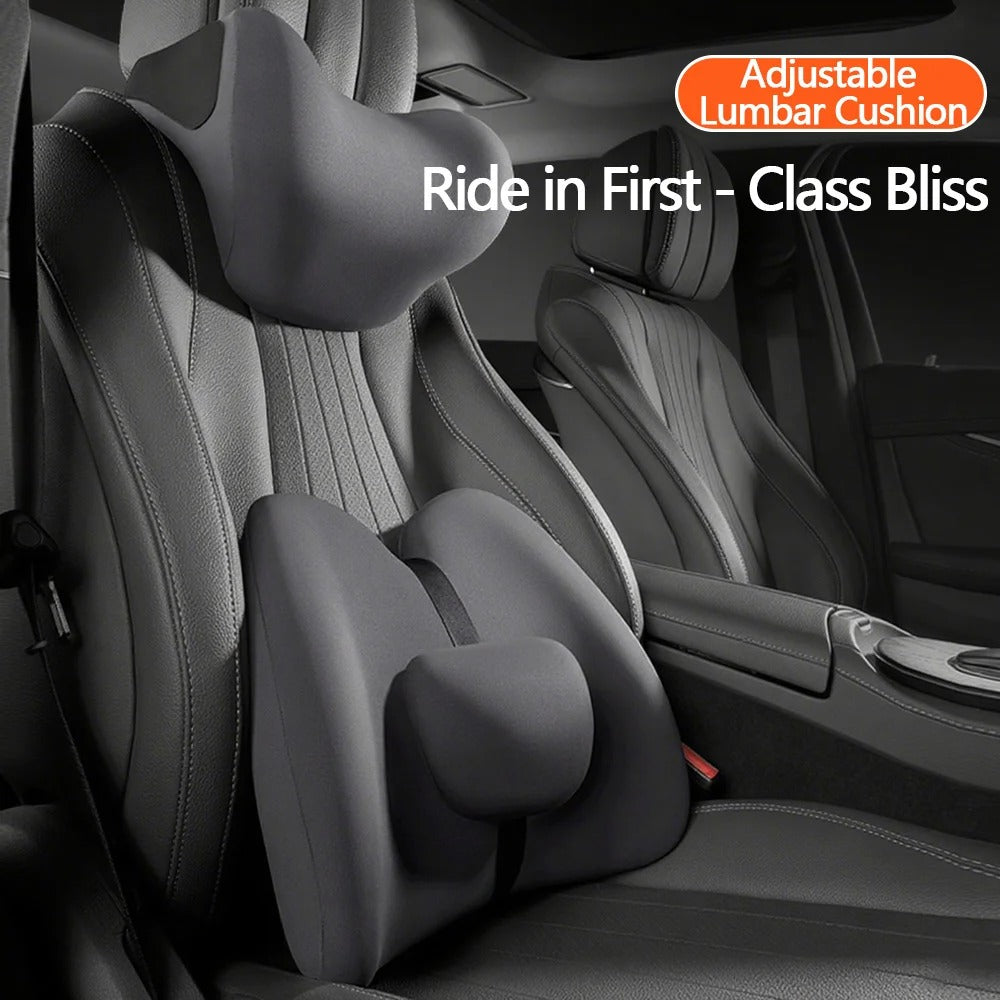 Car Headrest & Lumbar Cushion Set – Memory Foam Neck Pillow and Waist Pad - Delicate Leather