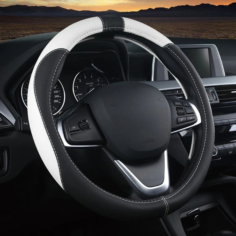 38CM Universal Faux Leather Steering Wheel Cover – Non-Slip Car Interior Handle Protector, All-Season Steering Wheel Wrap - Delicate Leather