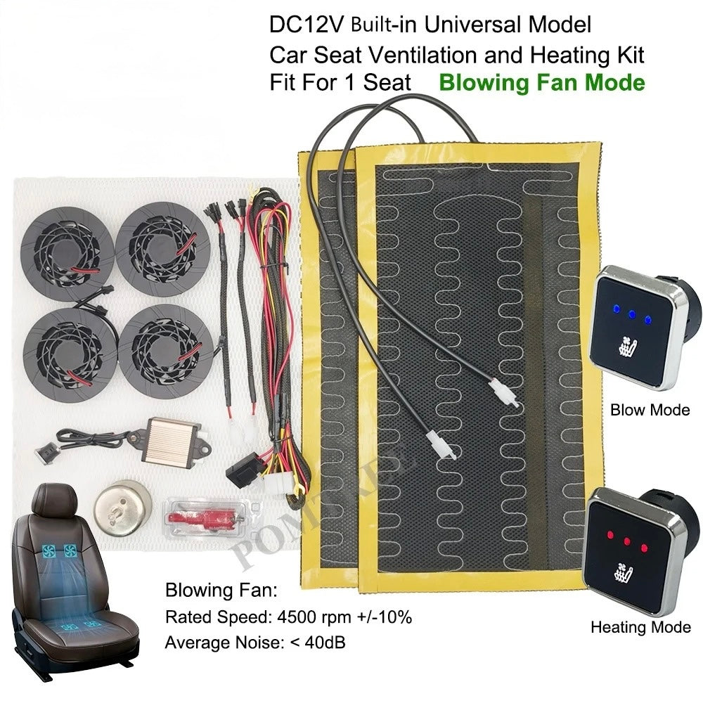 DC 12V Universal Car Seat Heating & Ventilation Kit for 1 Seat – Built-In Heater Pad with Fans & 3-Level Switch - Delicate Leather