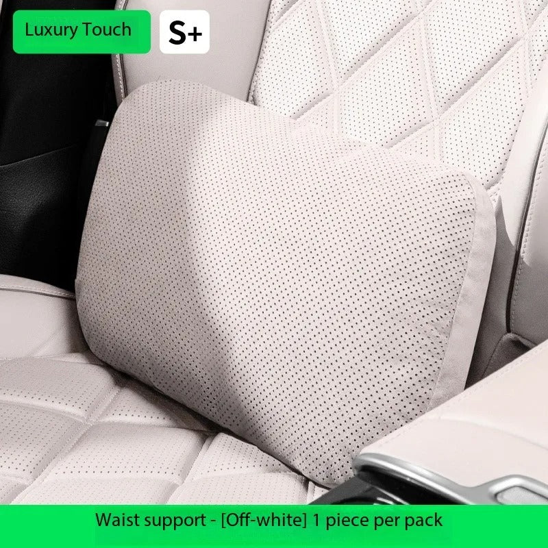 Luxury Suede Car Headrest and Lumbar Cushion Set – Breathable All-Season Support Pillows for Vehicle Seats - Delicate Leather  