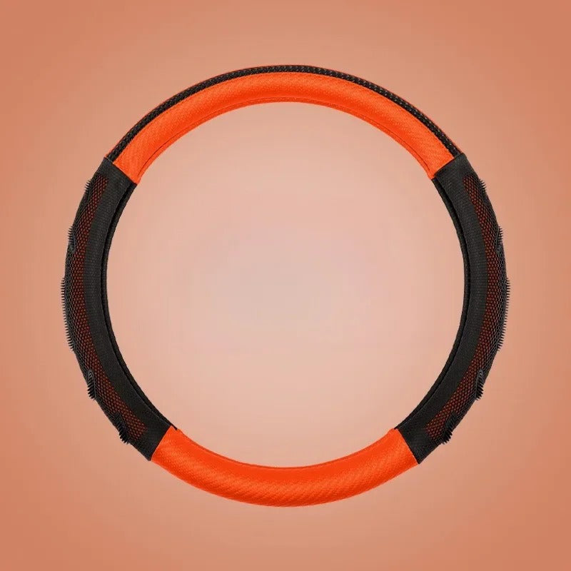 Carbon Fiber Steering Wheel Cover – Universal 38CM O/D Shape Honeycomb Non-Slip Grip - Delicate Leather