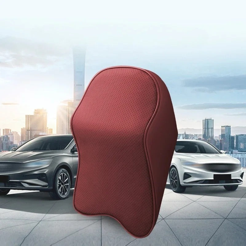 3D Nappa PU Leather Memory Foam Car Headrest & Lumbar Support Cushion - Delicate Leather