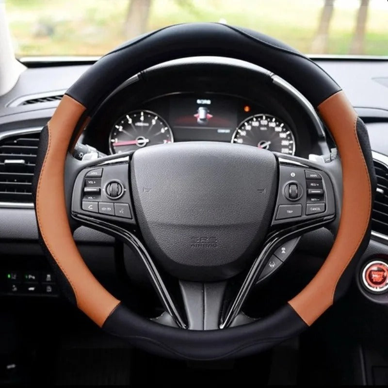 Universal Microfiber Leather Steering Wheel Cover 38cm – Non-Slip Car Steering Wheel Protector for All Seasons - Delicate Leather