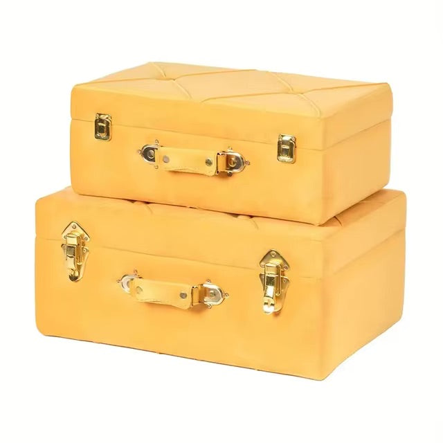 Set of 2 Decorative Tufted Velvet Suitcase Treasure Chests – Vintiquewise Retro Multi-Purpose Ornaments for Home Storage