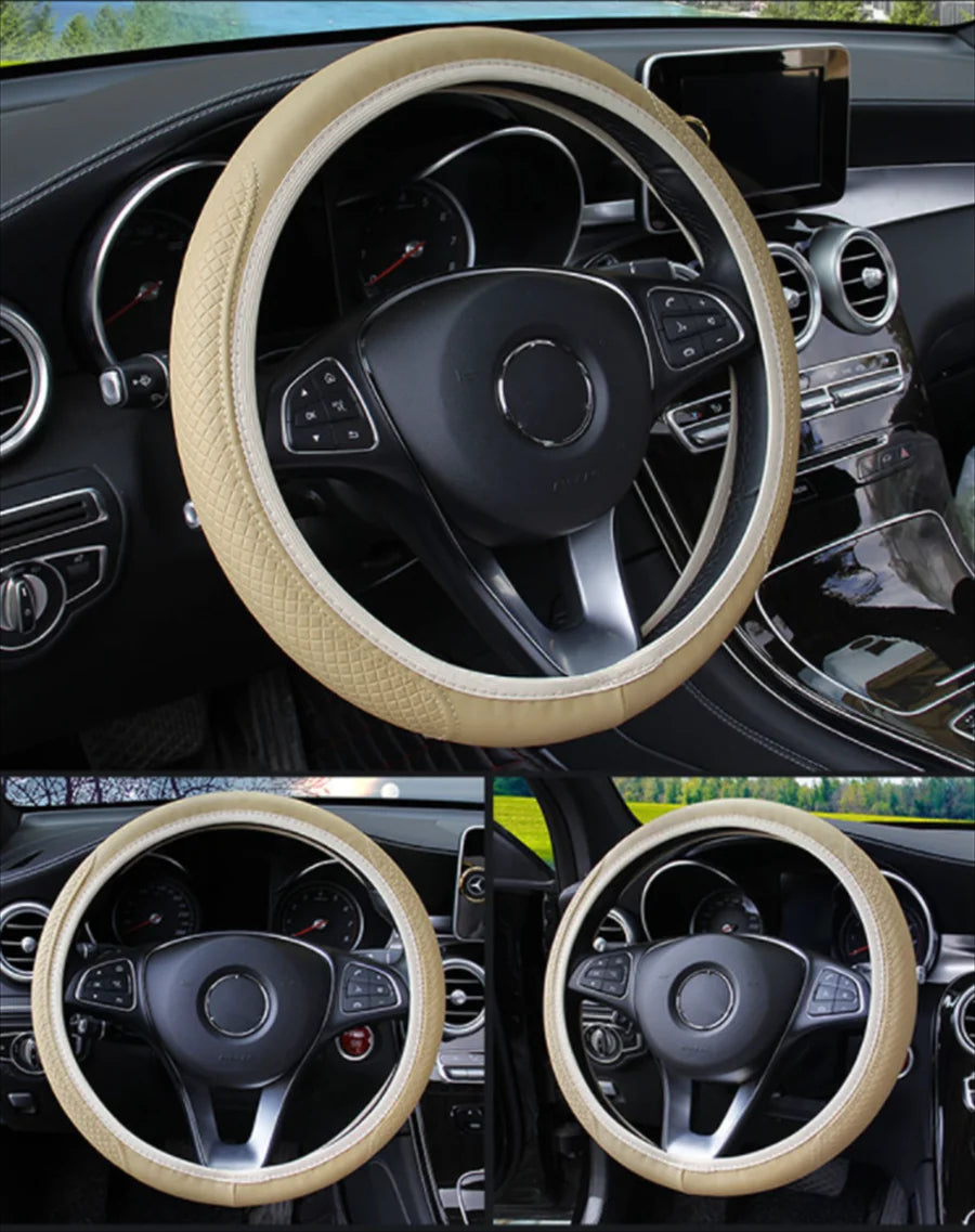 Car Steering Wheel Cover Braid Cover Cubre Volante Genuine Leather,  Breathable Anti Slip, Car Accessories 09