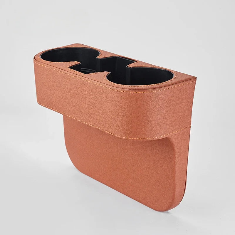 Leather Car Seat Gap Cup Holder Organizer – Side Pocket Storage Tray Universal Interior Accessory - Delicate Leather  
