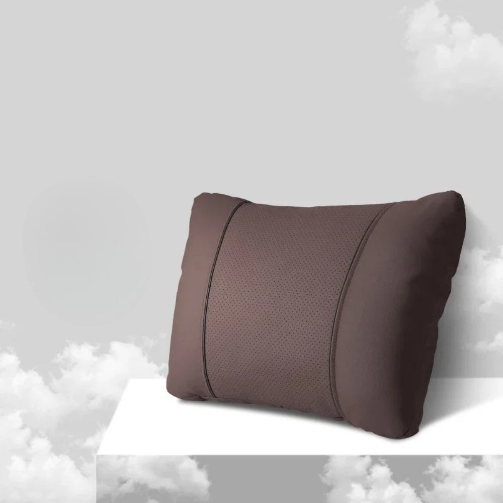 Car Headrest Neck & Waist Pillow – Nappa Leather Seat Support for Auto Comfort - Delicate Leather  