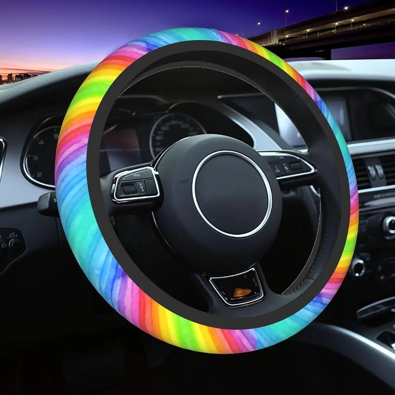 Retro Rainbow Stripes Steering Wheel Cover for Women, Bright Rainbows, Colorful Car Steering Wheel Cover Cute, Car Wheel Cover, Aesthetic Car Decor, Car Gift, Car Accessories 27