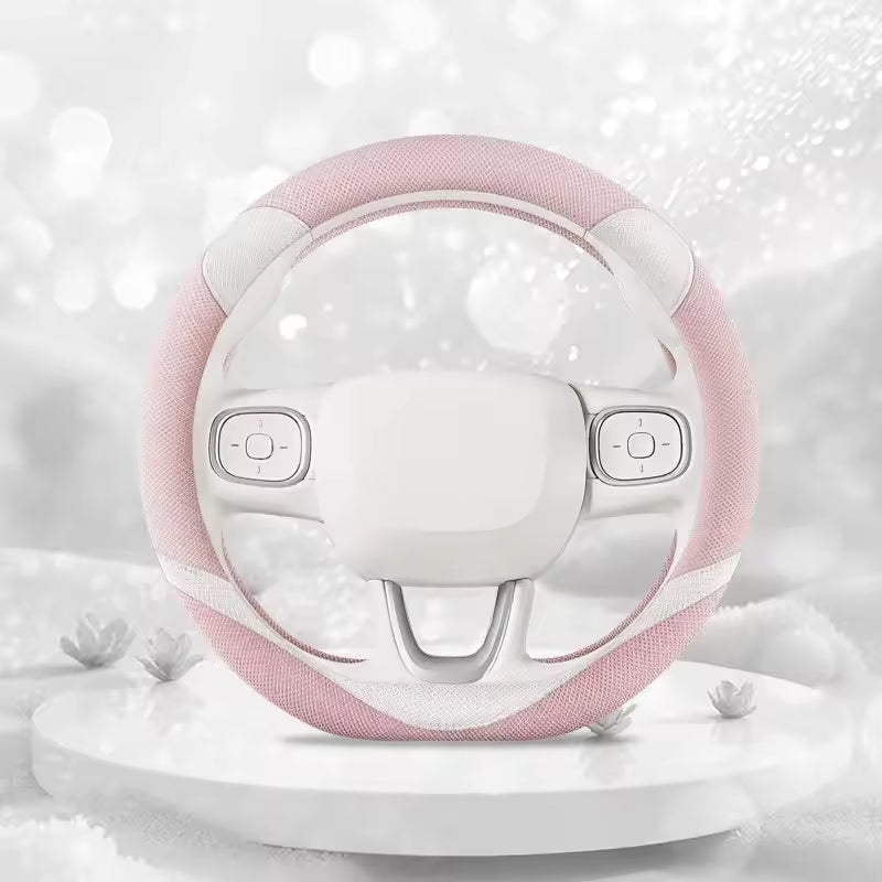 Kawaii Linen Steering Wheel Cover – Cute Bear Ear Universal 38CM Non-Slip Grip - Delicate Leather