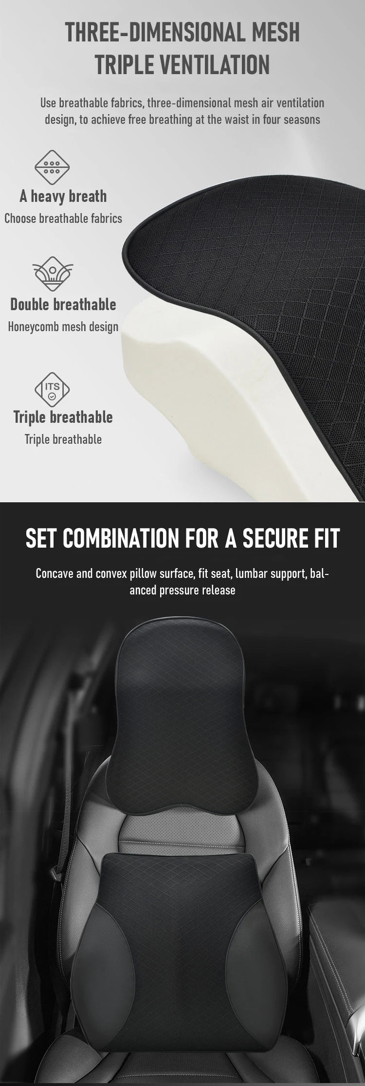 Premium Memory Foam Car Lumbar and Neck Pillow Car Seat Neck Pillow Waist Cushion for Neck Pain and Headrest Support