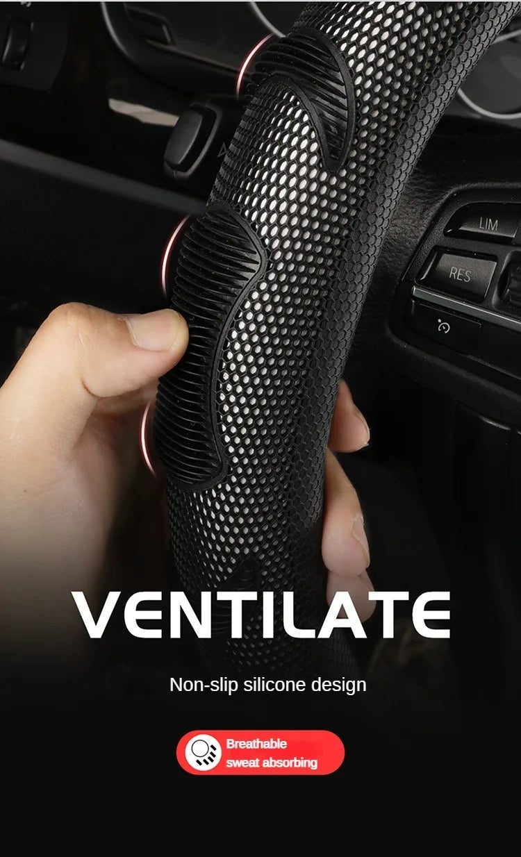 Carbon Fiber Steering Wheel Cover – Anti-Slip Universal 38cm Interior Accessory - Delicate Leather  