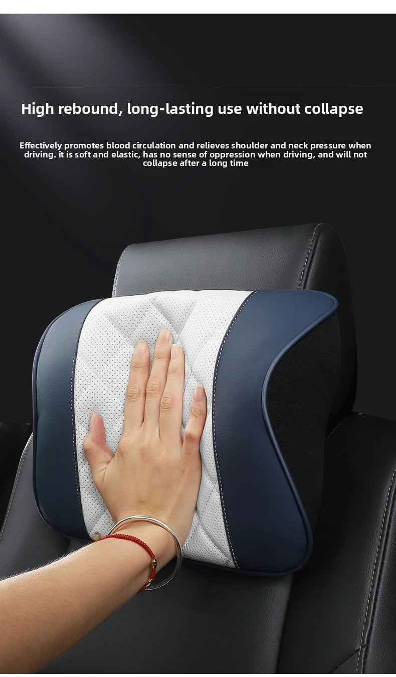 Nappa Leather Car Headrest & Lumbar Support Set – Memory Foam Neck and Waist Cushion - Delicate Leather  