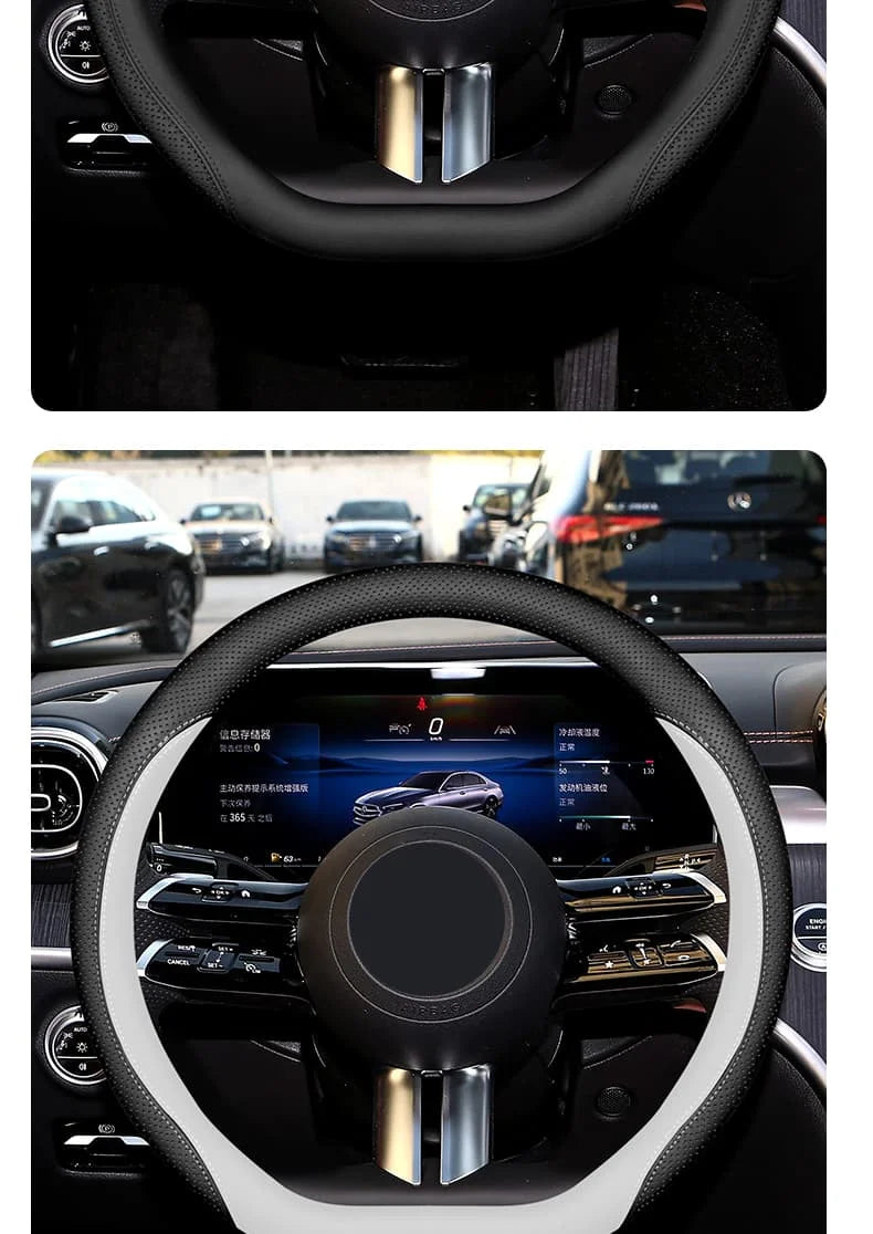 Universal Steering Wheel Cover – Anti-Slip 14.5–15 Inch Interior Protection Accessory - Delicate Leather  