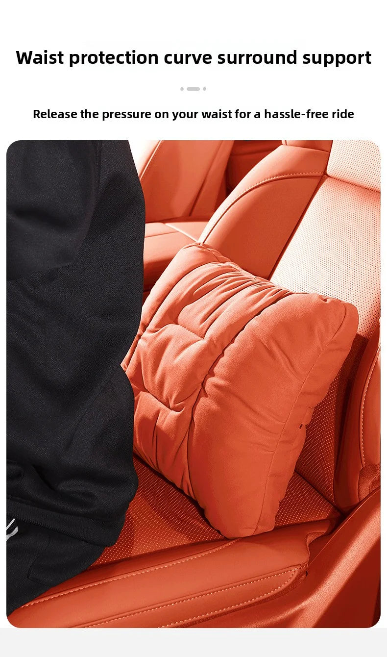 Suede Leather Car Headrest & Lumbar Support Pillow Set – Comfortable Neck and Back Cushions - Delicate Leather  