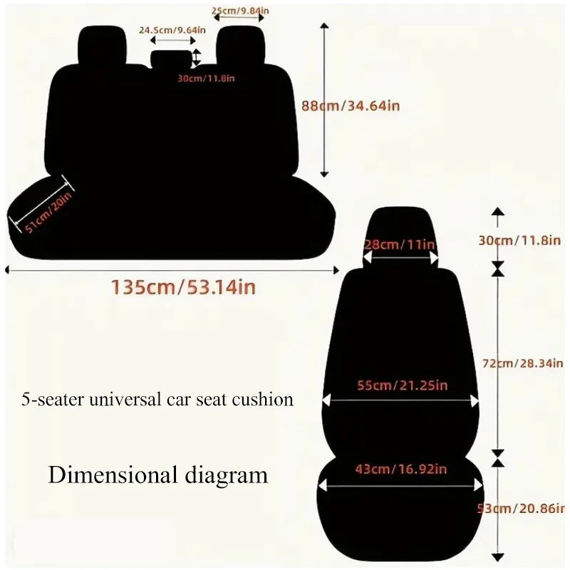 Universal 5-Seat Car Seat Cover Set with Neck & Lumbar Pillow Faux Leather Front and Rear Full Set