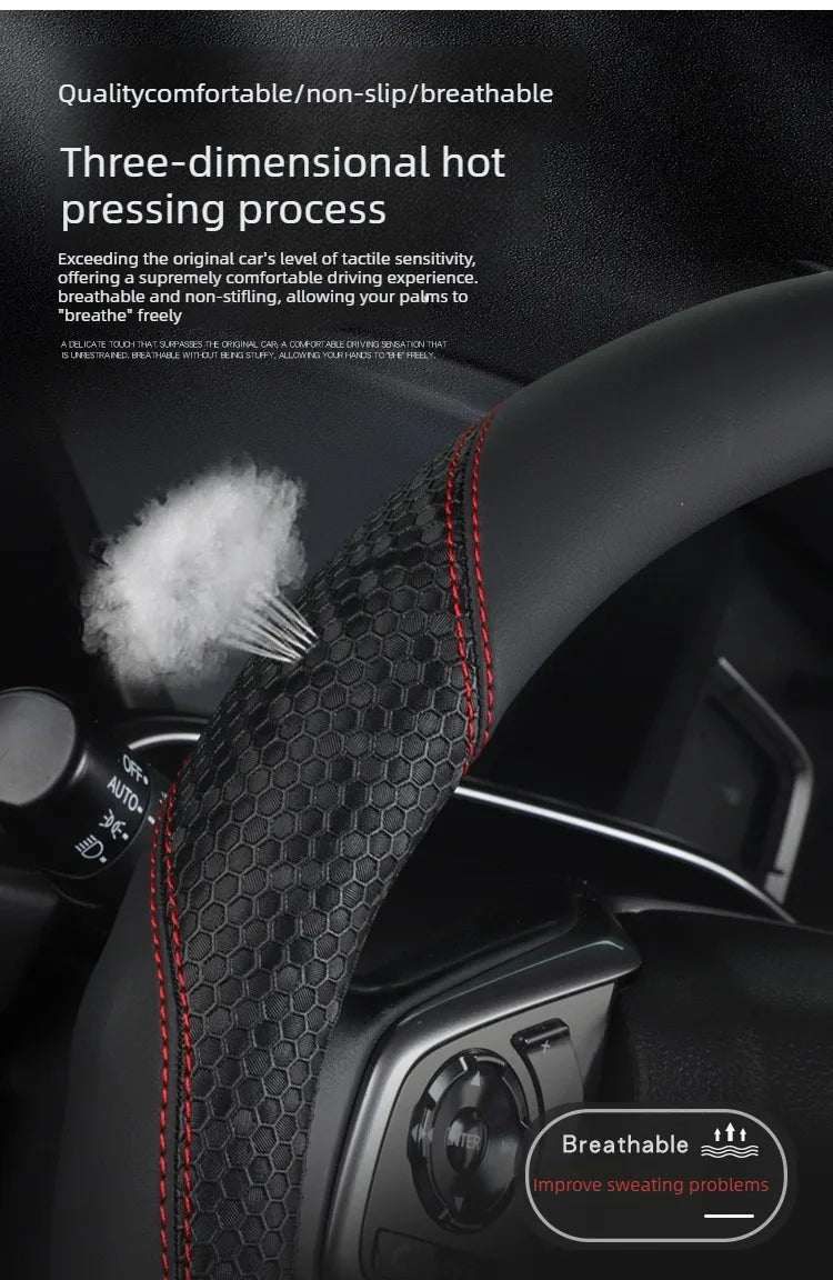 Nappa Leather Steering Wheel Cover – Anti-Slip Universal O/D Type Interior Accessory - Delicate Leather  