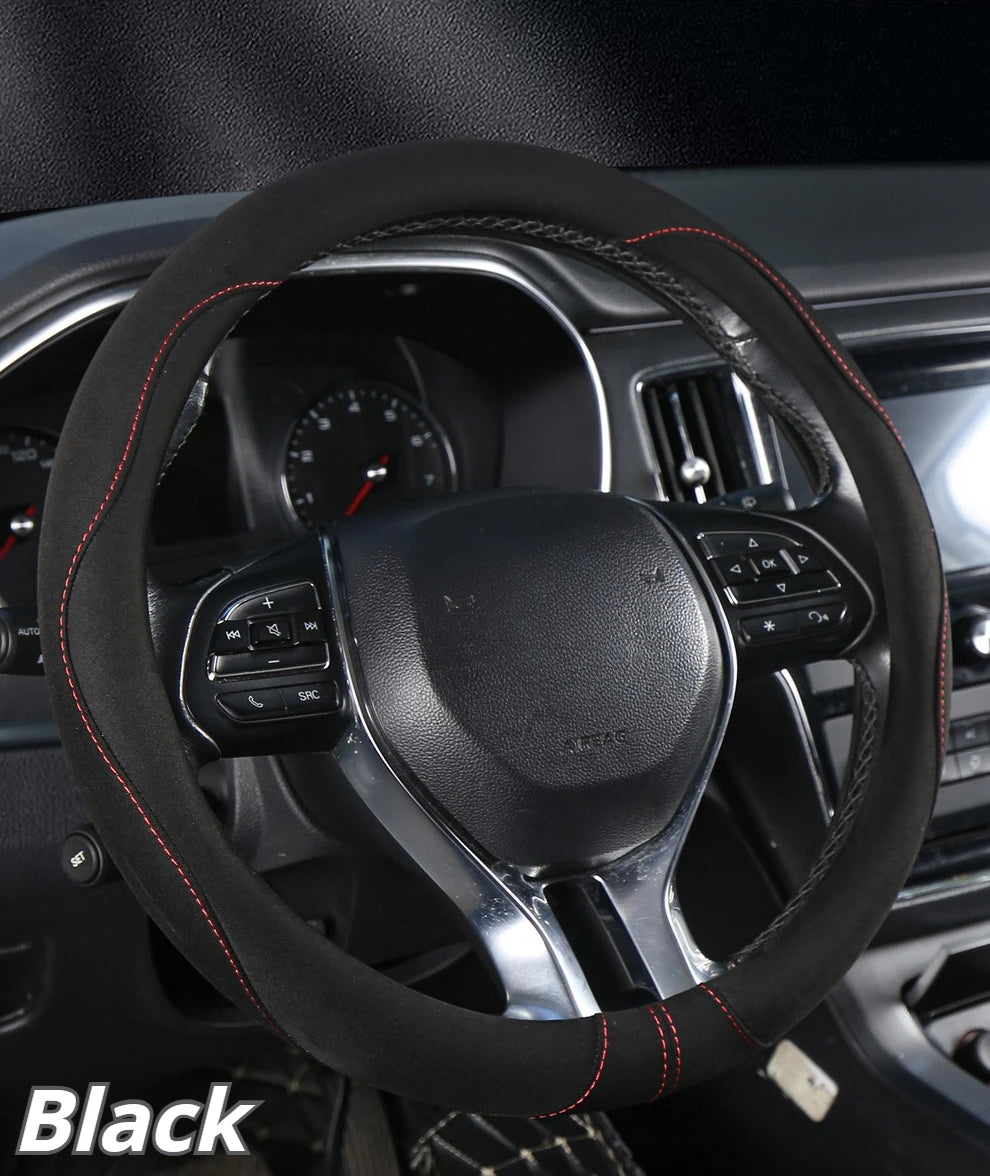 Premium Suede Steering Wheel Cover – Anti-Slip Comfort Grip 14.5–15 Inch Universal Accessory - Delicate Leather  