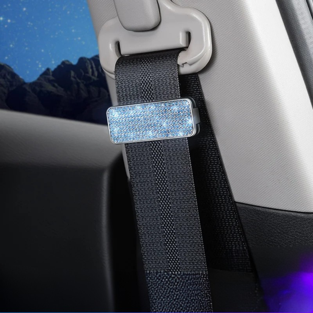 Rhinestone Car Seat Belt Limiter – Bling Adjustable Anti-Skid Safety Belt Clip Clamp for Women - Delicate Leather  