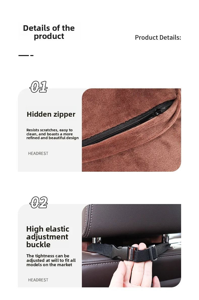 Plush Car Headrest & Lumbar Support Pillow Set – Soft Neck and Waist Seat Cushions - Delicate Leather  