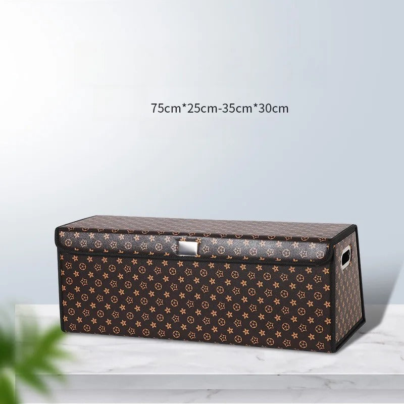 Nappa Leather Car Trunk Organizer – Foldable, Waterproof Storage Box (Universal Fit)