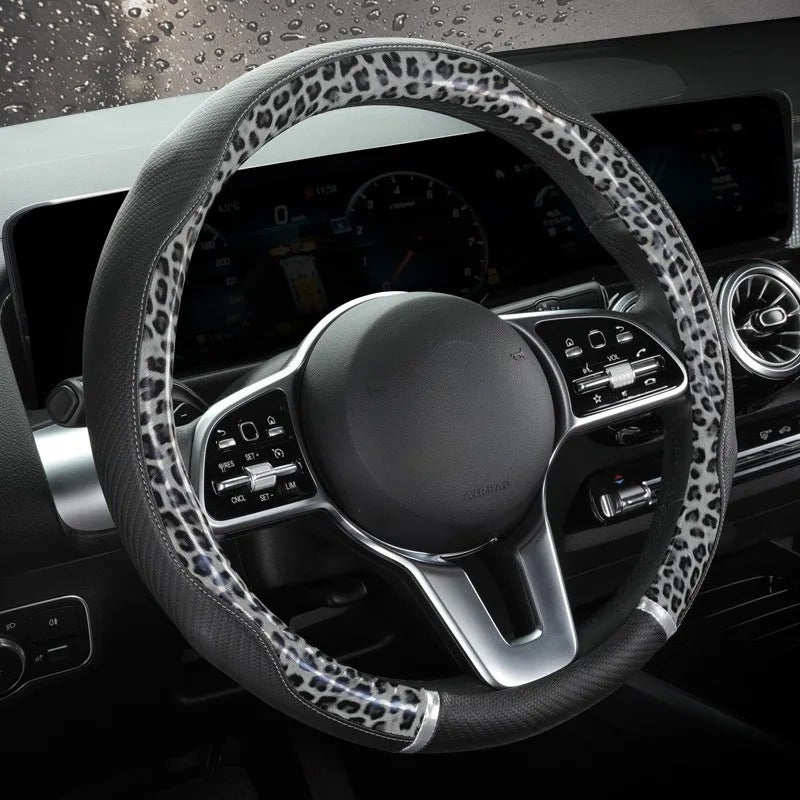 Wood Grain Leather Steering Wheel Cover – Universal 38CM Anti-Slip O/D Shape Grip - Delicate Leather