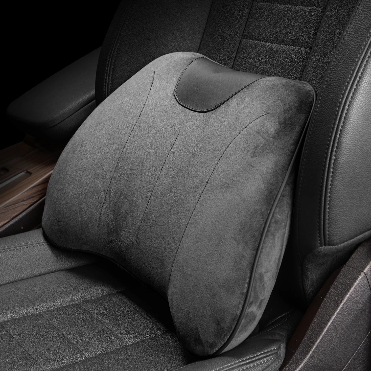 Premium Car Lumbar Support Cushion – Ergonomic Backrest Pillow for Vehicle Seats - Delicate Leather  