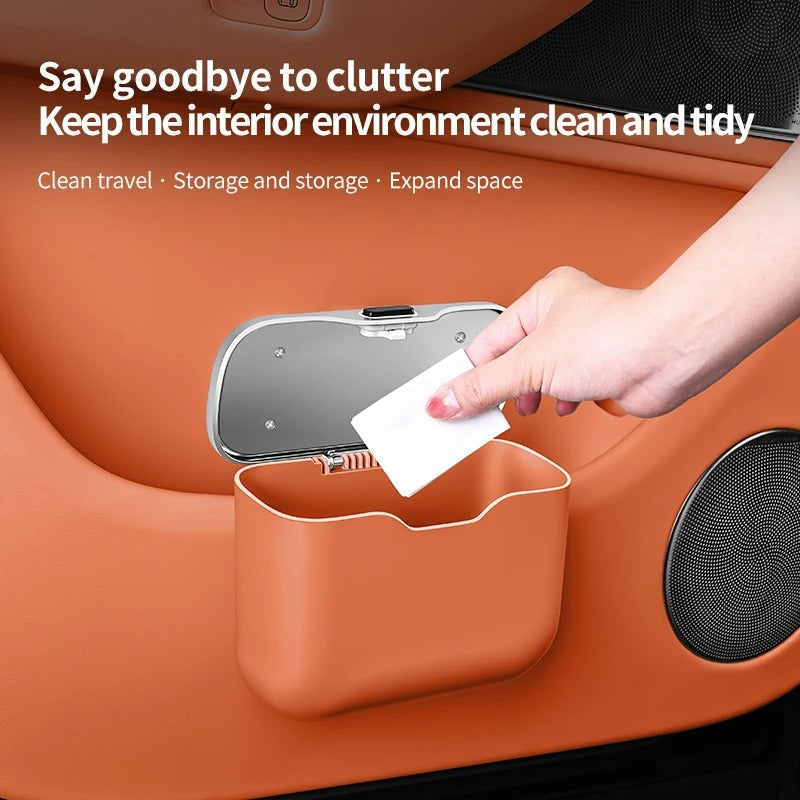 Waterproof Car Trash Can with Press Lid – Hanging Mini Storage Bin for Vehicle, ABS Material, Leakproof & Durable - Delicate Leather  