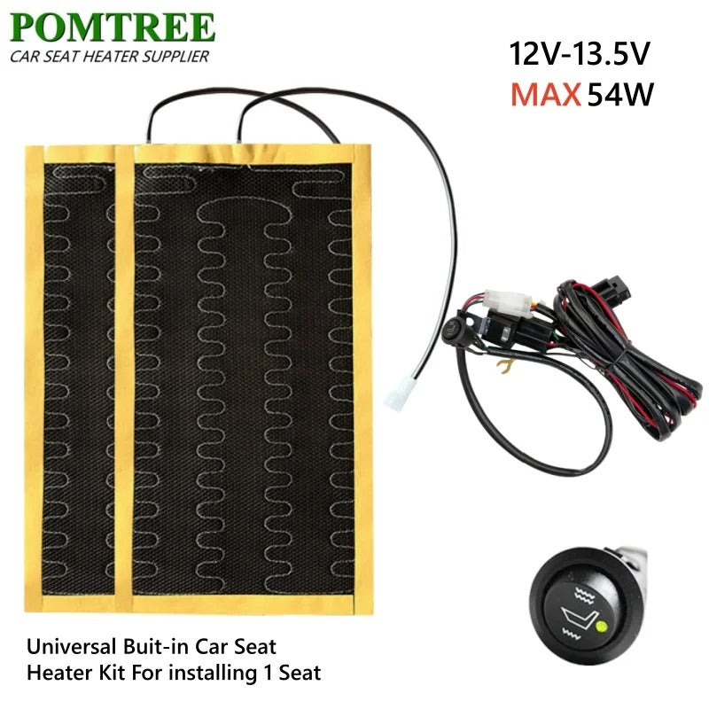 12V 54W Car Seat Heater Kit for 1 Seat – 55°C Universal Alloy Wire Heating Pad with 6-Level Heat Control - Delicate Leather