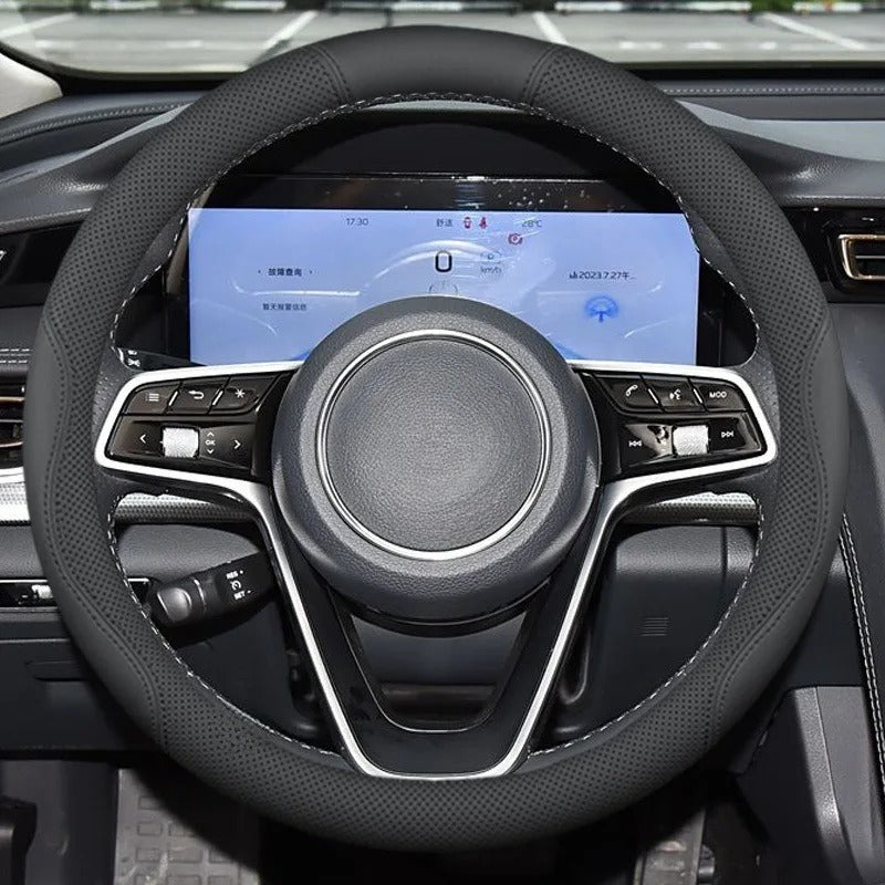 Nappa Leather Steering Wheel Cover – Anti-Slip 38cm Universal Fit Interior Accessory