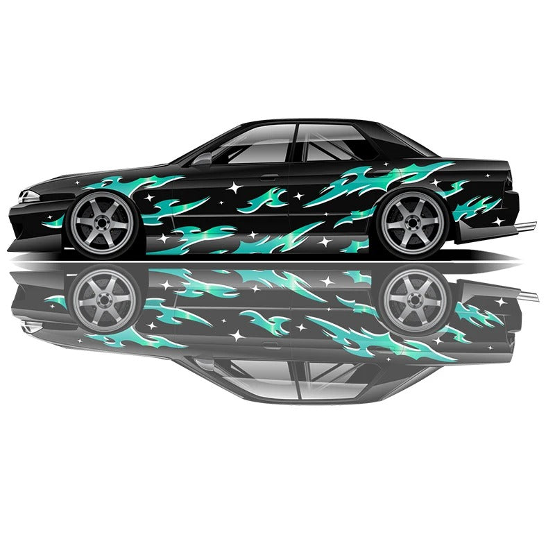 Flame Car Side Graphic Vinyl Decal – Racing Style PVC Exterior Sticker - Delicate Leather