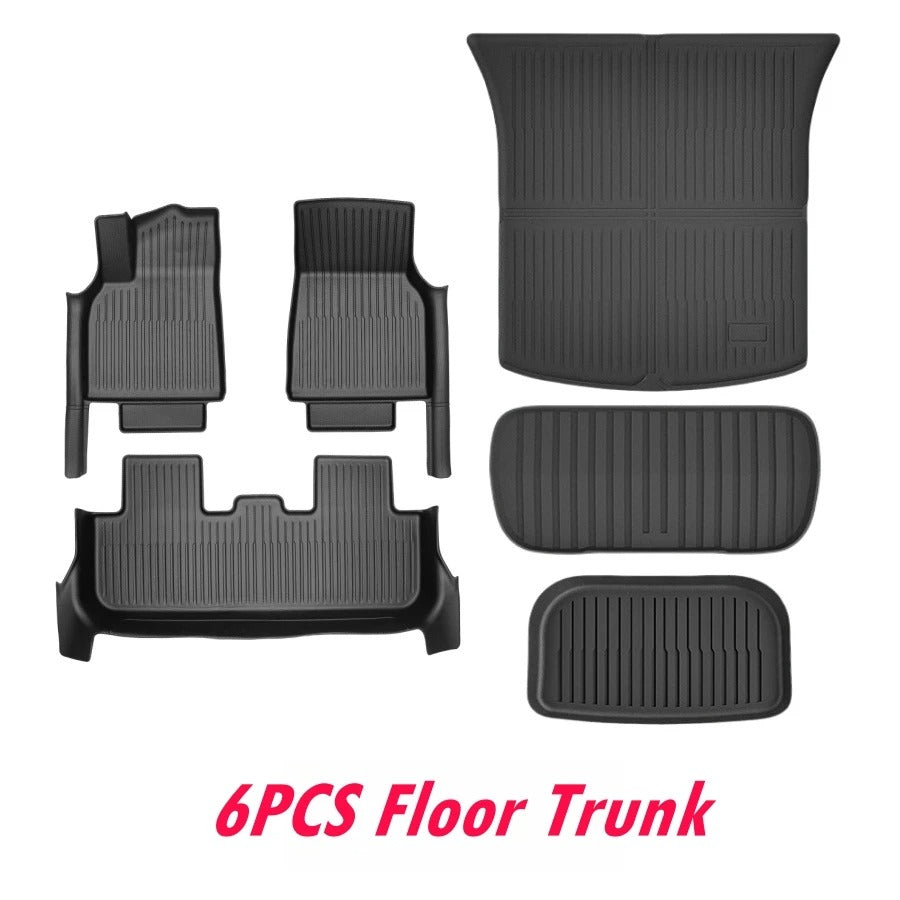 TPE Floor Liners for Tesla Model Y Juniper 2025 – Full Set with Door Sill Protectors, Front Rear Cargo Mats - Delicate Leather  