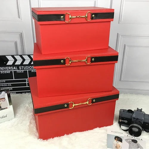 Luxury PU Leather Orange Storage Bins