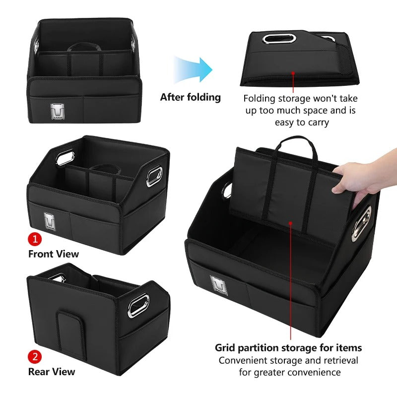 Car Trunk Organizer Box – Foldable PU Leather Storage Bin, Universal Fit - Delicate Leather  
